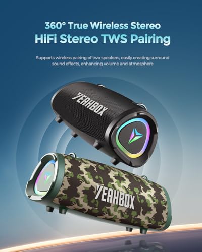 Image of YEAHBOX Sonic Boom Portable Bluetooth Speaker, 100W RMS / 120W Peak Power, Deep Bass Stereo Sound, RGB LED Light Show, Bluetooth 5.3, AUX /TF Card, Shoulder Strap, Portable Speaker for Party & Outdoor