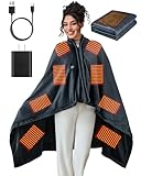 Portable Cordless Heated Blanket, Wearable Electric Blanket with 3 Heating Levels, (Battery Not Included)，USB Heated Shawl (Gray)
