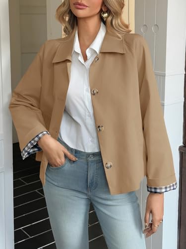 Tankaneo Camel Cropped Trench Coat: Lightweight Medium Jacket for Fall Fashion - Image 2