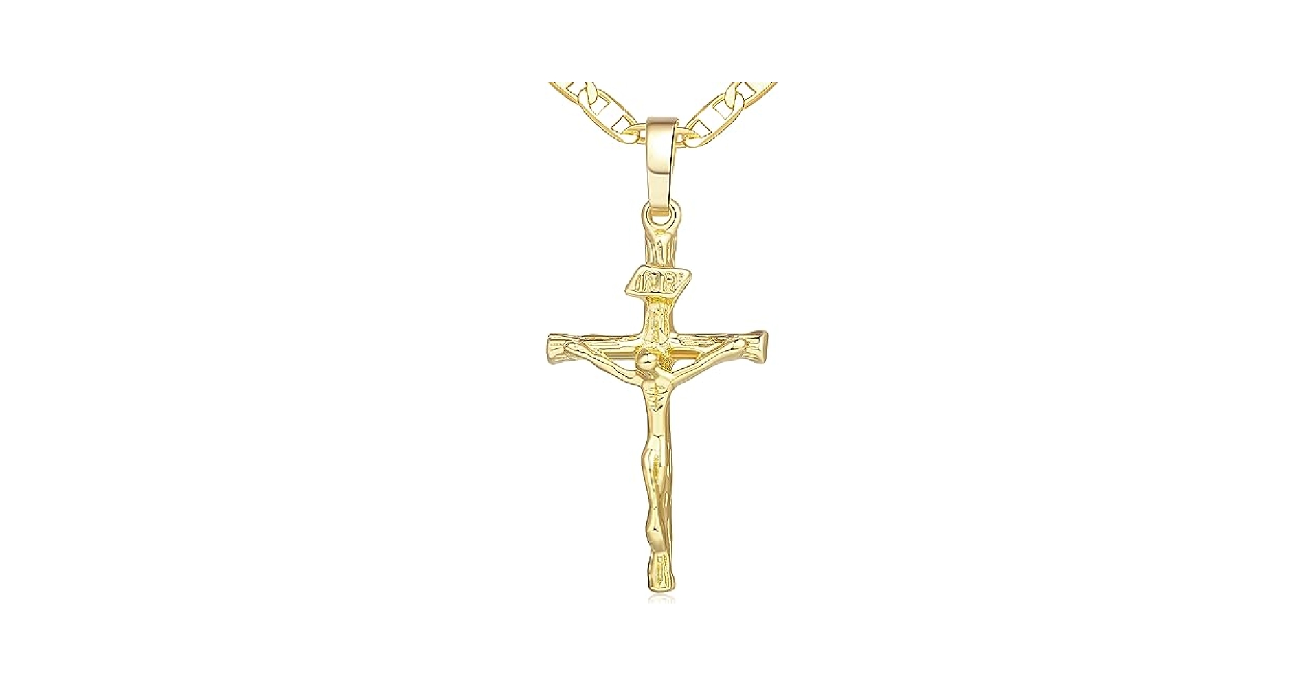 アクセサリー 14K gold chain & cross charm Crucifix Pendant with Chain Necklace - 14K Gold Plated