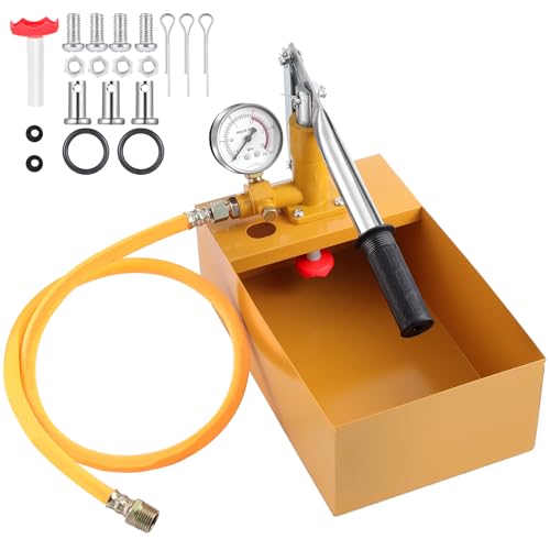HSEAMALL Abdrückpumpe Prüfpumpe Testpumpe mit 1M G1/2 Druckschlauch Befüllpumpe,Druckprüfpumpe 25bar, 6 L Hydraulikdruckprüfpumpe Wasserdruckprüfer für Heizung Und Solar (Yellow, 6 L large volume)