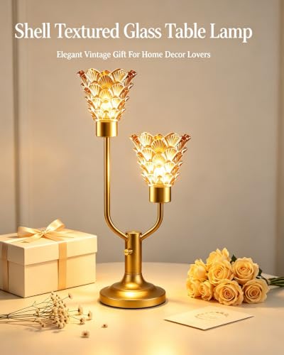 Image of Lightdot Mid Century Modern Table Lamp Gift Vintage Gold Lamp Dimmable | Nightstand Lamp Desk Lamp with Amber Glass Bulbs Included Warmwhite Ambient Bedside Lamps for Bedroom Living Room Home Decor
