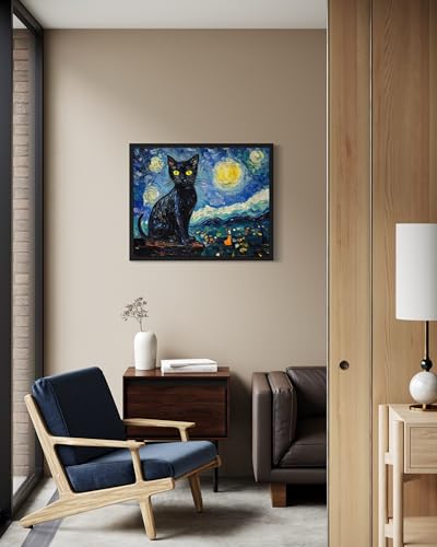 Poster chat noir Van Gogh Nuit étoilée pour habiller un mur vide