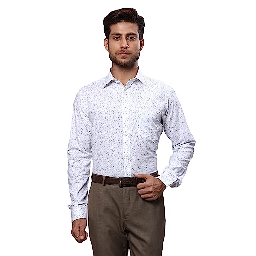 Image of Raymond Men's Pure Cotton Print Pattern Slim Fit Semi Cutaway Collar Full Sleeve Formal Shirt