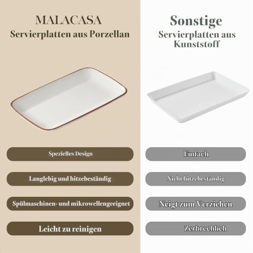 MALACASA Servierplatten Porzellan 6er Set, 25 x 14 cm, Weiß, rechteckig – Ansicht 5