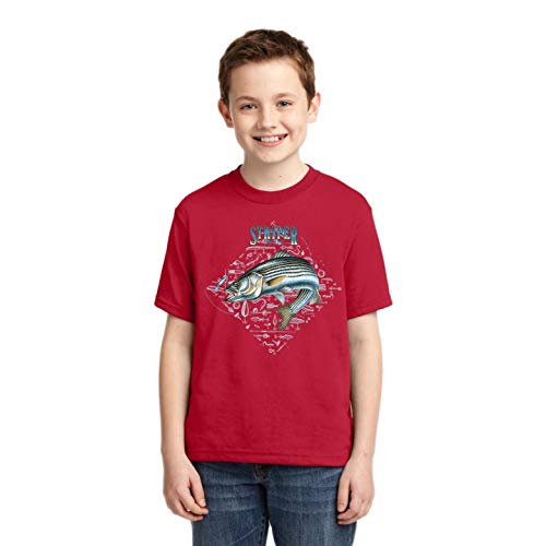 Freshwater Striper Saltwater Fish Nautical Fishing | Boys Fashion Graphic T-Shirt, Red, Large