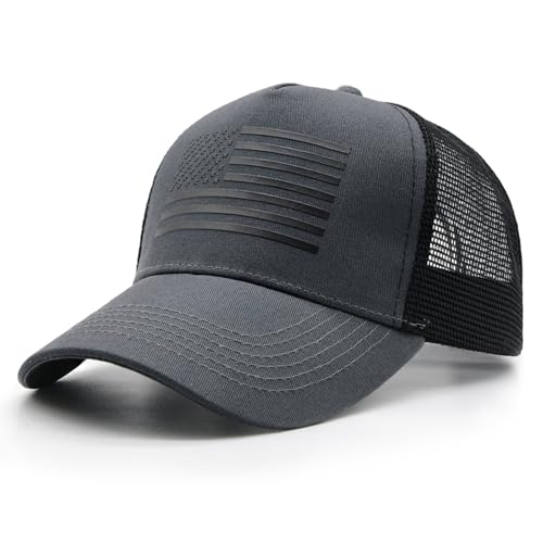 WALNOVA Casquette Trucker à drapeau américain, casquette de baseball à maille réglable avec système snapback pour hommes et femmes, gris foncé/noir,...