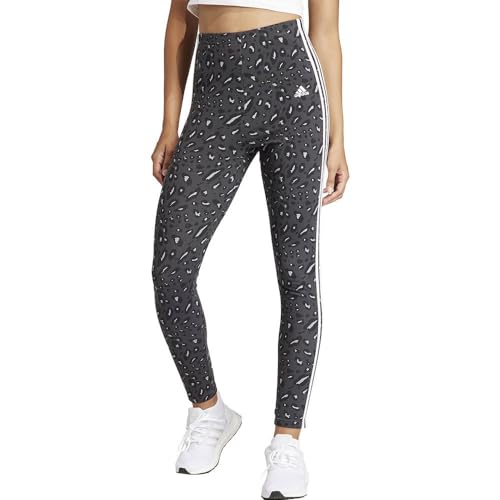 adidas Mujer Essentials 3-Stripes Animal Print Leggings, grey/carbon/black, XS