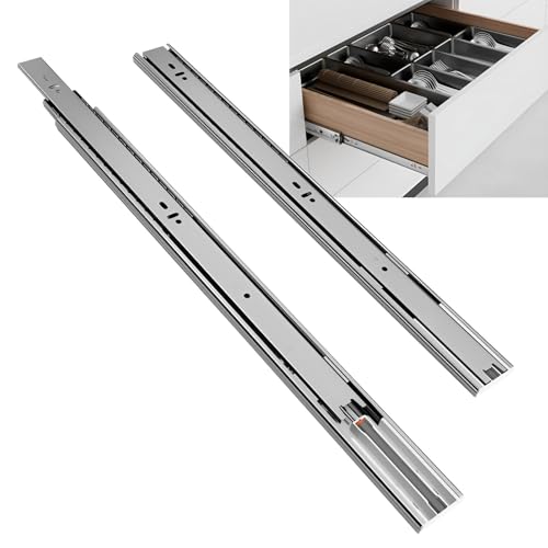 Diapositivas de cajón con rodamientos de bolas resistentes con cierre suave y extensión completa, ideal para aplicaciones de cocina y muebles