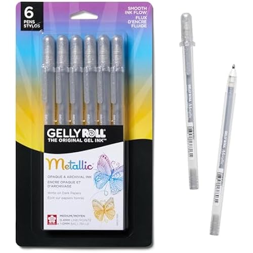 Sakura Metallic Gelly Roll Pens, 6 Pack, Silver (57384)