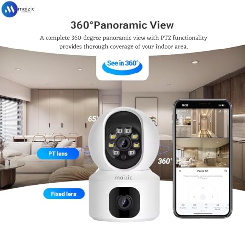 Image of Maizic Smarthome Supercam WiFi Indoor 5+5MP FHD CCTV Camera with Color Night Vision, Two Way Audio, Motion Detection, Multi Users View and SD Card Support (Up to 128 GB)