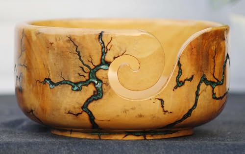 Image of Yarn Bowl for Knitting, Lichtenberg Wooden Yarn Storage Bowl, Handmade Yarn Bowl Holder, Knitting Wool Stroage Bowl (Medium)