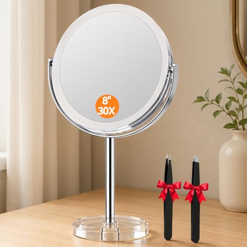 Auxmir 8 Kosmetikspiegel mit Vergrößerung 30X/1X Doppelseitig Schminkspiegel 20cm Extra Großer Tischspiegel mit 360Rotation Abnehmbar HD Vergrößerungsspiegel für Make-up Rasur Augenbrauen & Reise