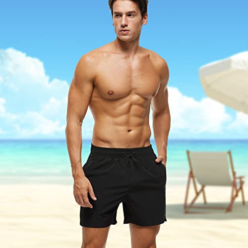 Aisprts Maillot de Bain Homme Short de Bain avec Poches Zippées Short de Plage Extensible à Séchage Rapide pour Homme avec Cordon de Serrage et Doublure Intérieure en Maille, T1 Noir, M – vue 9