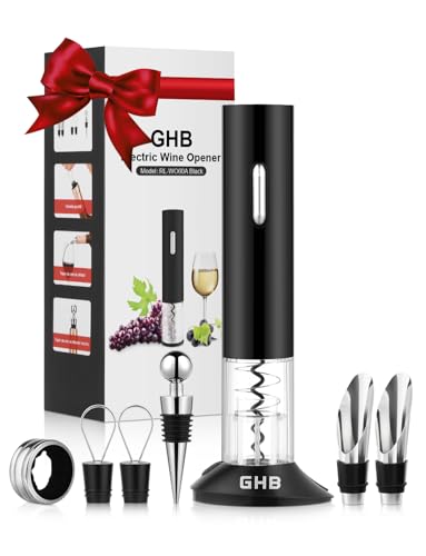 GHB Cavatappi Elettrico per Vino 8 in 1 Apribottiglie Elettrico con Base,Taglierina, Versatore,Tappo Regalo per Gli Amanti del Vino