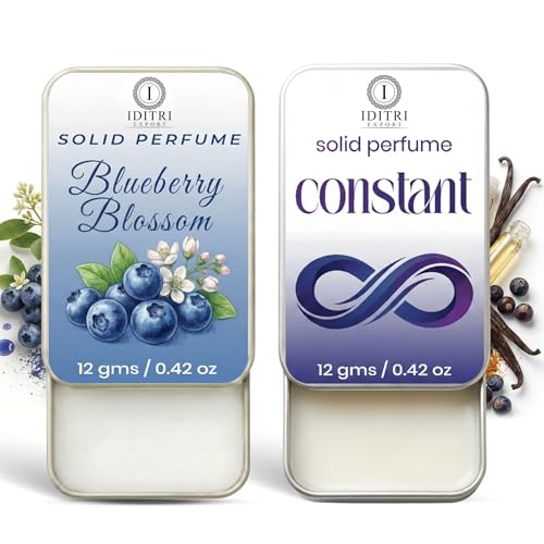 Image of Solid Perfume |blueberry blossom&Constant Alcohol Free Wax Perfume Balm, Long Lasting | Pocket Tin 12g, Pack Of 2| Non Greasy Smooth Glide, Travel Friendly Unisex