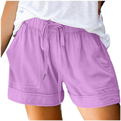 Short de plage femme rose taille M avec cordon de serrage et poches confortables