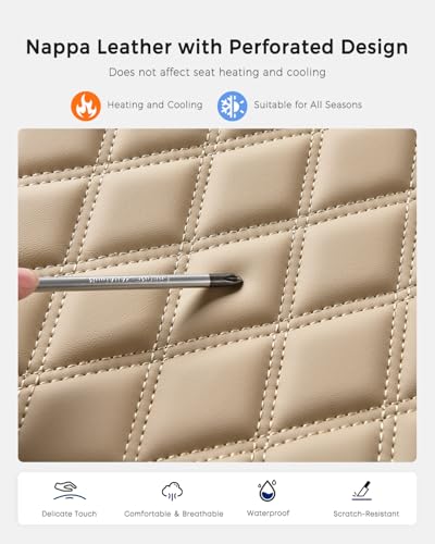 Image of Huidasource Beige Rear Seat Cover, Faux Leather Back Seat Cover Velcro Adjustable, Compatible with Seat Belts, Child Safety Seats, Fit for Most Cars SUVs Trucks (Back Row /Beige)