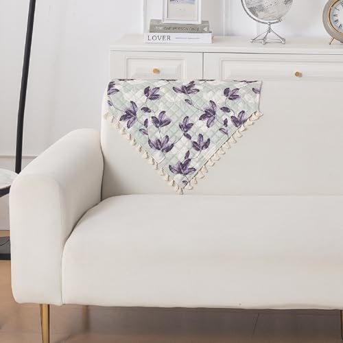 Image of HOKIPO Lavender Vine Quilted Sofa Backrest Cover Mat| 'Tassel Twigs' Series (IN-988-T1)