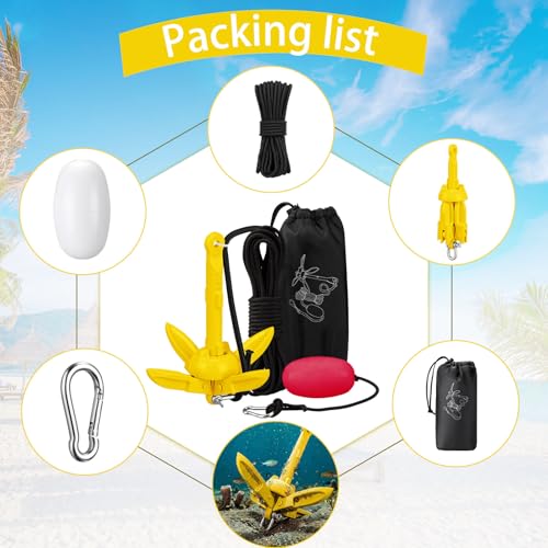 Image of MorningRo 1 Pack 1.5 /3.5 lb Marine Kayak Anchor Kit with 40ft Rope and Buoy Folding Grapnel Boat Anchor Kit Kayak Fishing Accessories for Small Boats, Canoe, SUP Paddle Boards