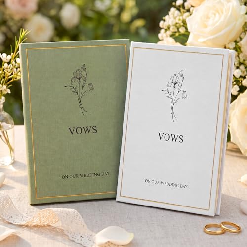 Image of Engrowtic Set of 2 Wedding Vow Books His and Hers Vows on Our Wedding Day Notebooks with Gold Foil Fabric Cover 5.8 inchx 4.1 inch Bride and Groom Gift for Newly Engaged Couple, 60 Lined Pages (Gray, White)