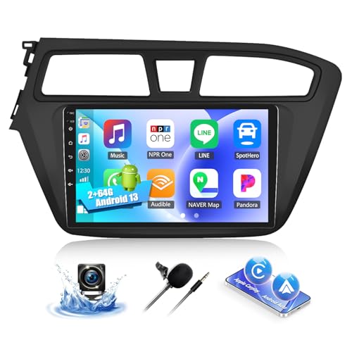 CAMECHO 2+64G Android 13 Autoradio para Hyundai I20 (Volante a la Izquierda) 2015-2017, 9' Wireless Carplay Android Auto Bluetooth Radio con WiFi GPS FM/RDS Mirror Link +Canbus Cámara Trasera