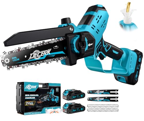 Mini Chainsaw Cordless - DECERK Brushless 6 Inch Electric Chain Saw, Portable Left Handheld Chainsaw Battery Powered for Tree, Branch, Wood, Best Gift Saw Tools for Household & Garden, Men Dad Husband
