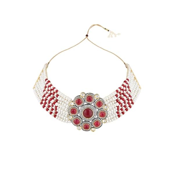 I Jewels Traditional Royal Kundan Pearl Stone Multistrand Design Pink Choker Necklace Jewellery Set With Earrings For Women (ML336WQ) - Image 4