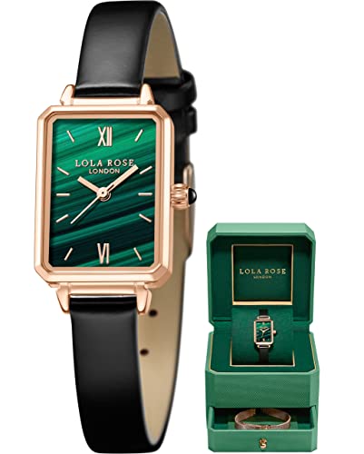 Image of Lola Rose Dainty Women's Wrist Watch: Green Malachite Dial, Wrapped by Stylish Gift Box, Elegant Present for Ladies and Loved Ones