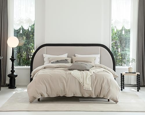 Talasily Linen Duvet Cover Queen - Linen and Cotton Blend Duvet Cover Set, Soft and Cool, Button Closure, 3 Piece Set, 1 Duvet Cover 90x90 & 2 Pillowcases (Beige, Queen)