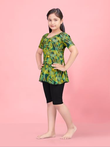Image of Aarika Girls Sports Wear Blue Colour Leaf Print Nylon Swim Suit