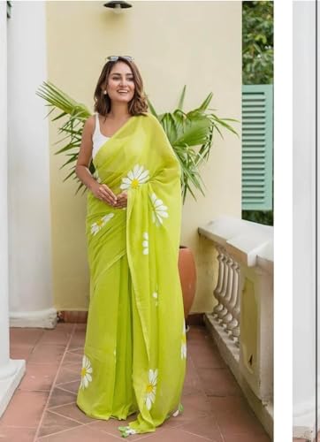 Image of Yashika Women's Georgette Floral Printed Saree With Unstitched Blouse Piece |saree for Women | New Sari | Saree