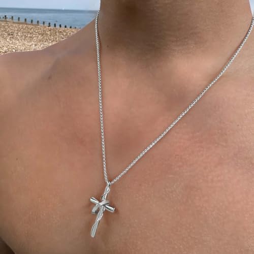 Cross Necklace for Men, Stainless Steel Christian Cross Pendant Necklaces for Men, Silver Chain Necklace for Men, Fade-Resistant, Stylish Jewelry Gift for Him