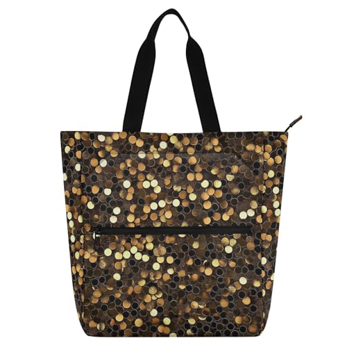 Decorative Kid Tote Bag for Kids Adults, Black and Gold Fake Sequins Water-resistant Teacher Tote Bags Handbags with Inner Pockets for School and Playtime Rainbow mochilas para