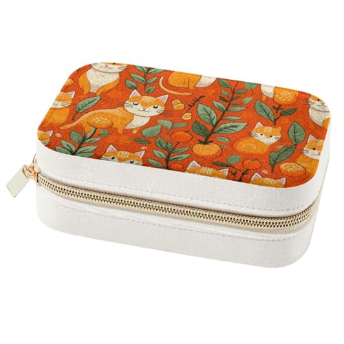 Boîte à bijoux chat orange portable pour bagues et colliers