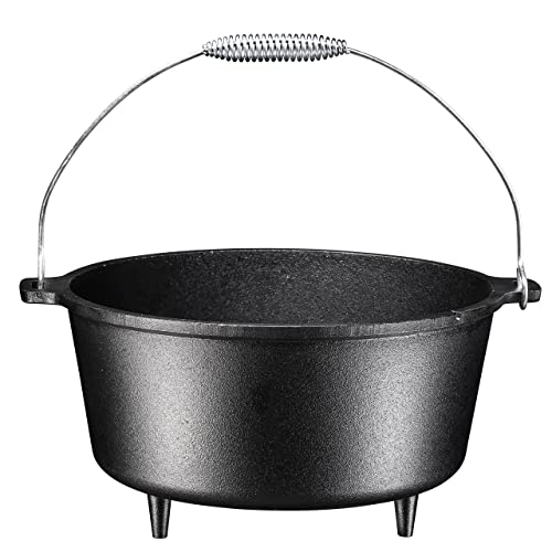 Bruntmor Round Cast Iron Pot Pre-Seasoned 3 Legged Dutch Oven Pot With Lid, 8.5-Quart With Metal Spring Handle Cast Iron Skillet | Campfire Cooking Equipment | Cast Iron Cauldron | Enameled Cast Iron #TOP7
