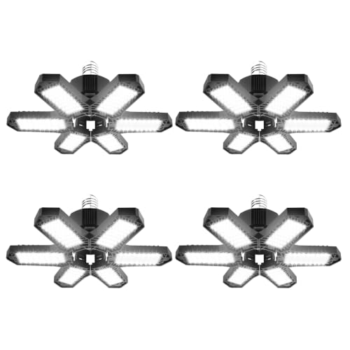LED Garage Lights Bulb 4 Pack 180W Led Screw in Garage Lights 18000LM 6500K Bright LED Garage Ceiling Lights Deformable Garage Shop Light for Attic Basement Workshop Screw in E26 E27 Base