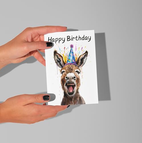 WBdesignz Esel Geburtstag Karte mit Umschlag - Lustige Geburtstagskarte “Happy Birthday” Glückwunschkarte Geschenkkarte zum Geburtstag Happy Birthday Karte (DIN A6)