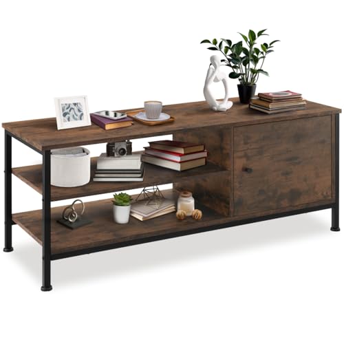 tectake® Mueble TV Salon Estilo Industrial, Madera y Acero, 2 Baldas, Pies Ajustables, Almacenaje, Aparadores para Salon, Muebles TV - 110 x 40 x 45,5 cm Madera Industrial Oscura, Rústica
