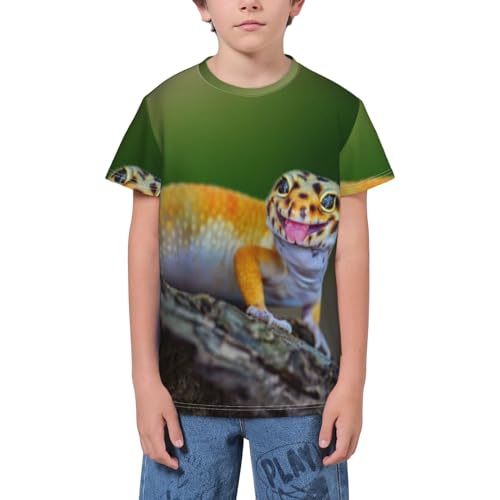 Teen Boys Crew Neck Short Sleeve T-Shirt 3D Printed Graphic Tee Shirts Lizard Reptile T-Shirt for Youth