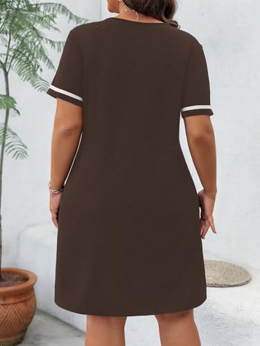 Image of Verdusa Women's Plus Size A Line T Shirt Dress Short Sleeve V Neck Tunic Dresses Casual Outfits