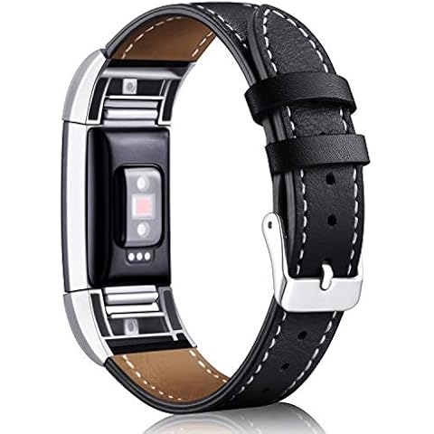 Hotodeal Strap Compatible Charge 2, Classic Genuine Leather Wristband Metal Connectors, Fitness Strap for Women Men, Small Large Cover