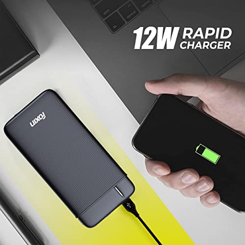 Image of Foxin FPB 147 Poly 10000mAh Power Bank | 12W Fast Charging | Dual USB Output (2.4A) | Type-C & Micro USB Input | LED Indicators | Made in India | Compatible with Smartphones, TWS, Smartwatch & More