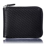 [VOICE] ヴォイス メンズ カーボンレザー 二つ折り 財布 『技あり』厚くならない ラウンドファスナー 使いやすい BOX型小銭入 プレゼント 用 ギフト 箱入り (Black/Black)