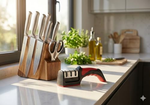 Image of Magnificent Manual Knife Sharpener Tool with 3 Stage Sharpening System | If The Box Does not Matches as in Main Image Please Return the Item, Because its Fake, its D&M FunVerse Printed on All Boxes