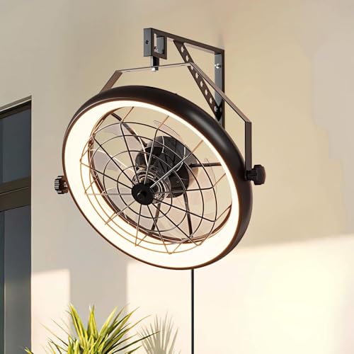TRUYOK Rétro Ventilateur Plafond avec Éclairage et Télécommande Silencieux Fan Plafonnier E27 Industriel Ventilateur de Luminaire cage en métal lampe de plafond pour Salon Restaurant Chambre (D)