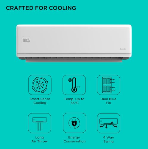 Image of Black+Decker 1.5 Ton 4 Star Heavy Duty Inverter Split AC (100% Copper, 7-In-1 Convertible Cooling Modes, PM 1.0 Filter, 4-Way Swing, Cooling at 58 C, BXACD3I415BP1IN)
