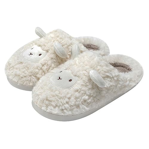 JadeRich Women's Cute Animal Slippers Winter Warm Fuzzy Plush House Slipper Cartoon Sheep Indoor Shoes