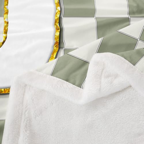 Image of Erosebridal Sage Green Checkered Sherpa Blanket Plaid Initial J Fuzzy Plush Throw Personalized Monogram Fleece Blanket for Kids Boys Girls,Fashion Grids Gingham Decor for Bed Couch Queen 90 inchx90 inch