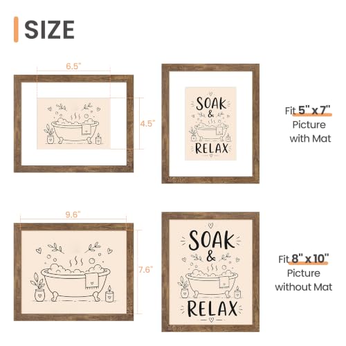 Image of upsimples 8x10 Picture Frame, Display Pictures 5x7 with Mat or 8x10 Without Mat, Wall Hanging Photo Frame, Rustic Brown, 1 Pack
